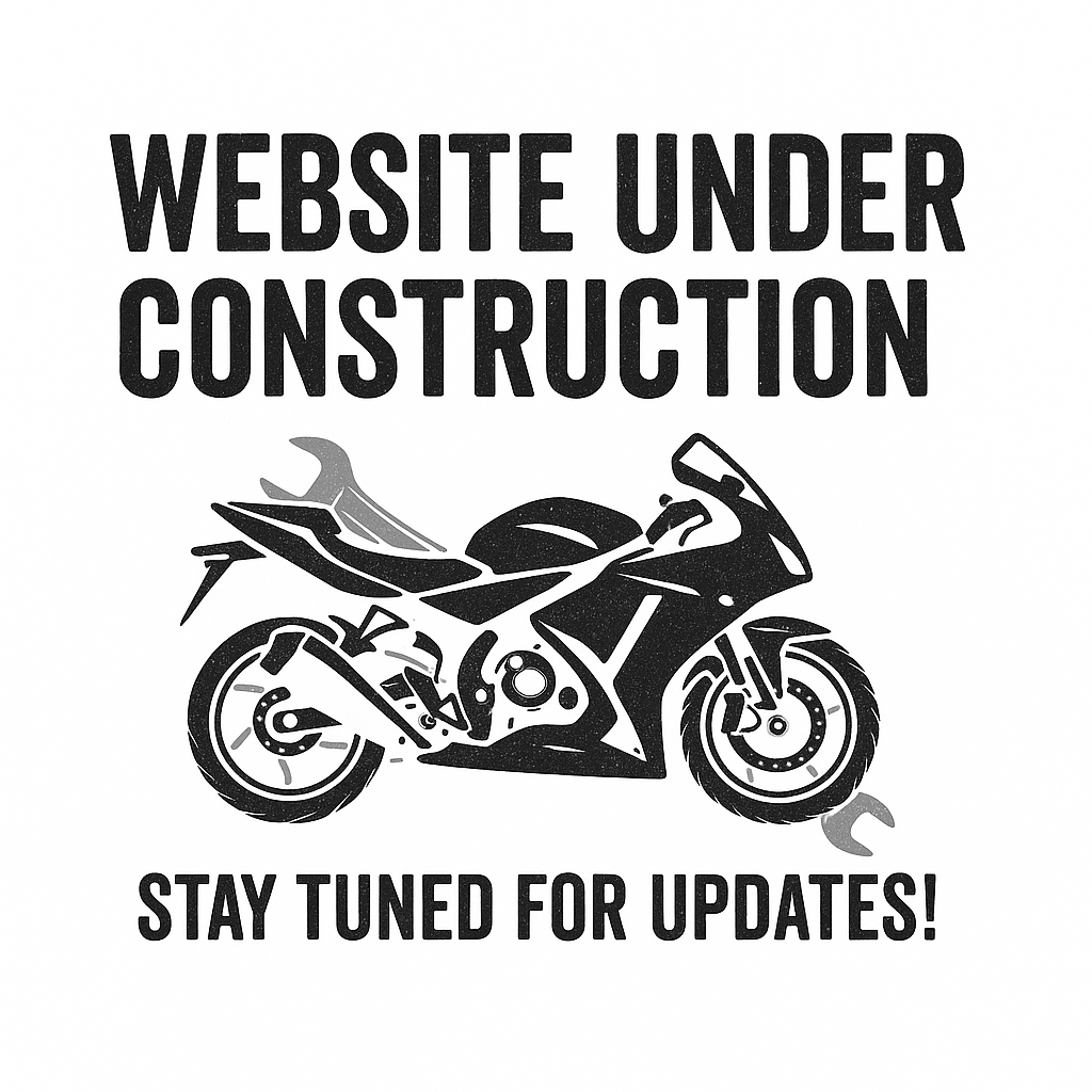 GPR Motorcycles website under construction notice with sport bike illustration